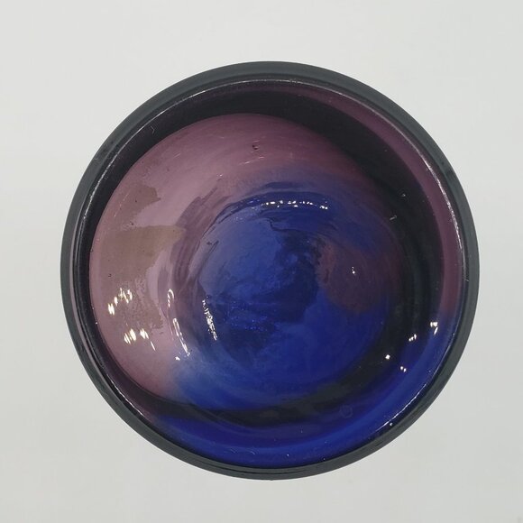 Blue Amethyst Swirl Ruffled Top Art Glass Bud Vase - Picture 7 of 12